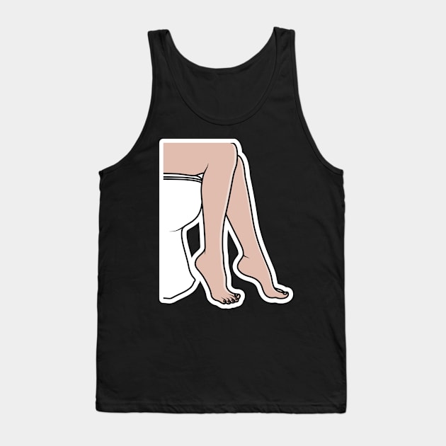 Woman Sitting On Toilet Sticker vector illustration. Part of people in the bathroom doing their routine hygiene procedures series. People fashion icon concept. People foot sticker design logo. Tank Top by AlviStudio